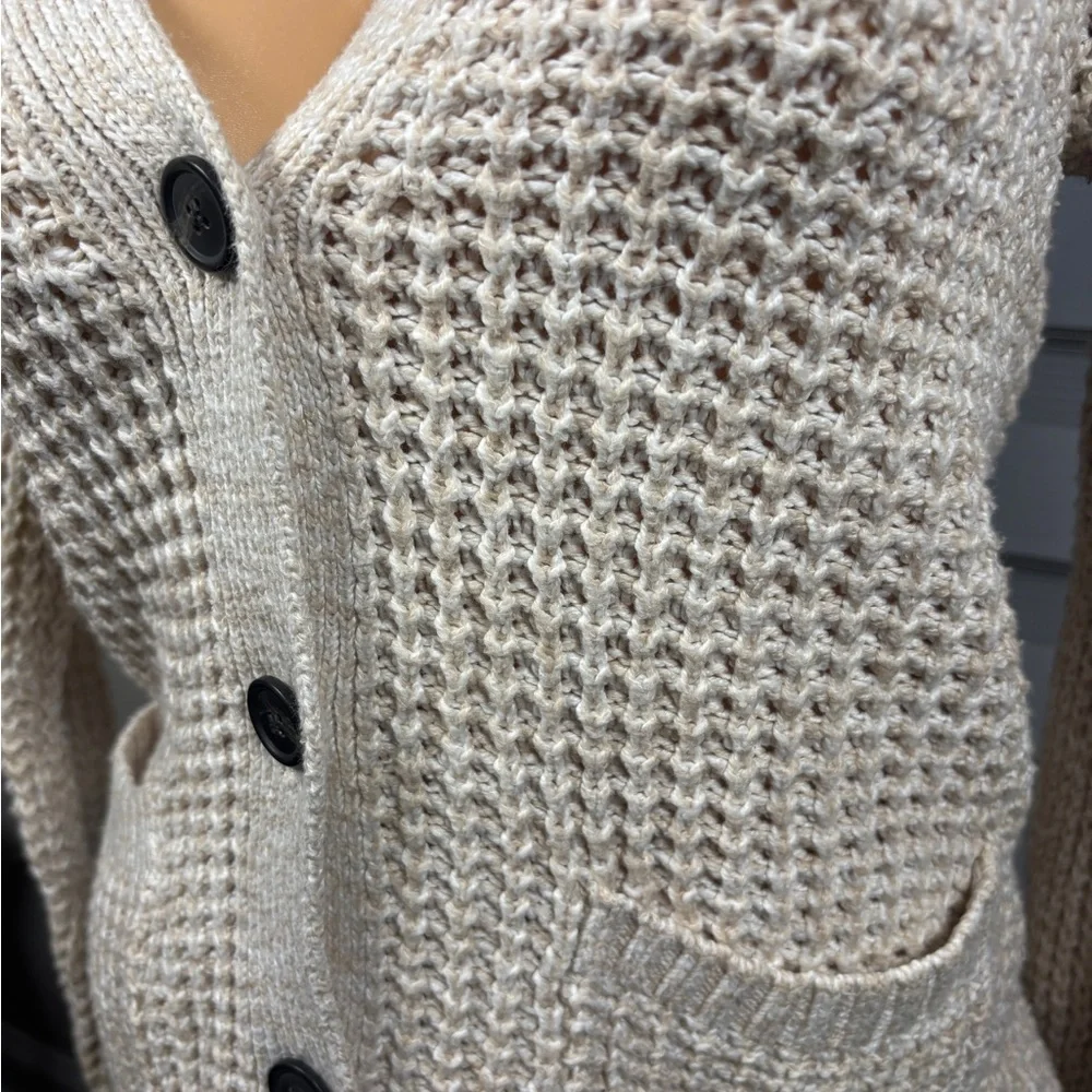 American Eagle Cream knit Cardigan Sweater v neck Cabin boho button up Small - Picture 4 of 8